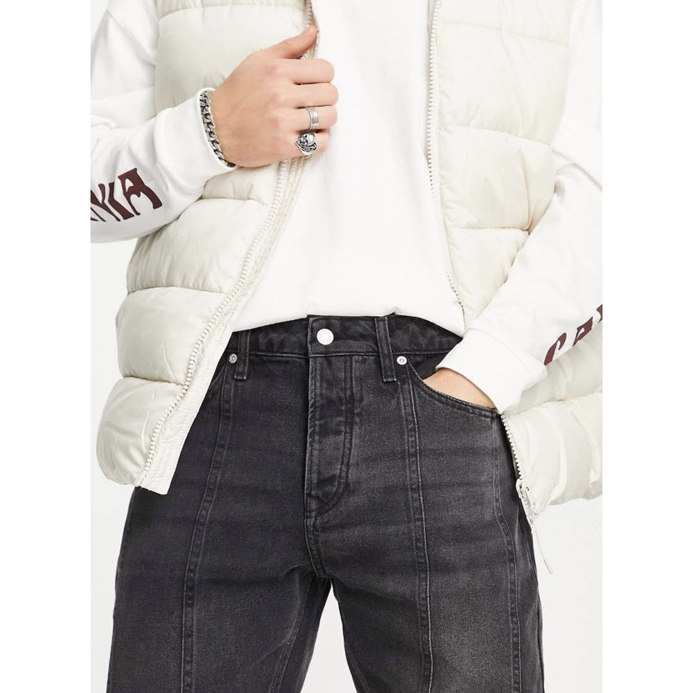 Topman Tapered front seam jeans in washed black - Picture 2 of 12